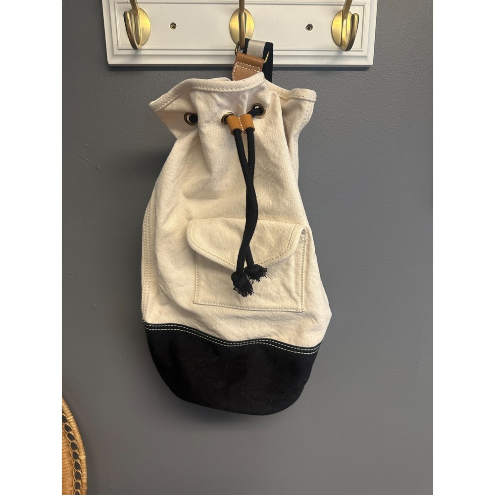 J.Crew Montauk Sling Backpack Cream Blk Canvas Bag Duffle Purse Travel Tote NWT